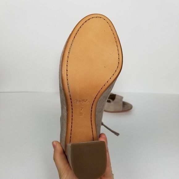 Coach Priscilla Tan Lux Suede Lace Up Sandal Heels - Picture 5 of 9